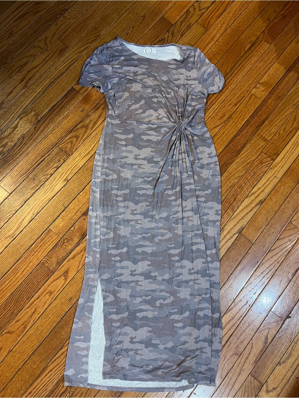 Women's Camouflage Tie-Waist Maxi Dress - Taupe Camo casual dress